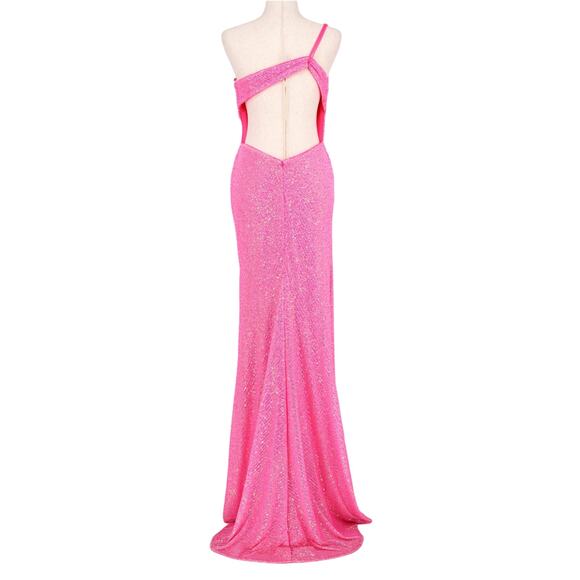 La Femme Women Pink Sequin Formal One-Shoulder Open Back Long Prom Dress Size 8 - Picture 4 of 6